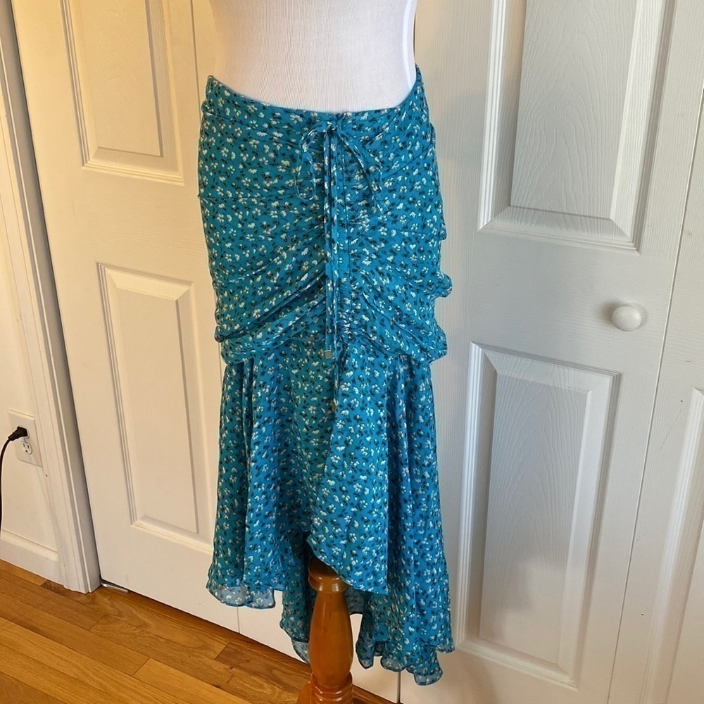 Veronica Beard Silk Sevilla Asymmetrical Skirt In Blue Multi Size 2 - Picture 4 of 12